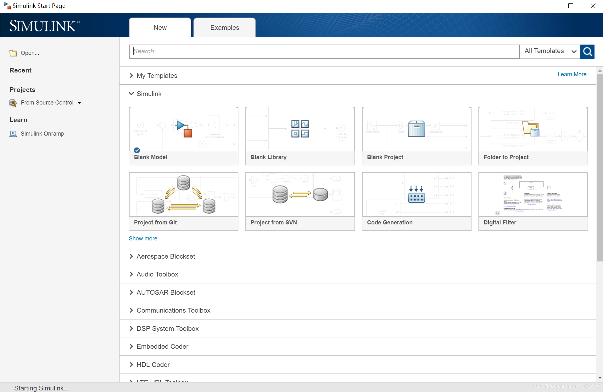 从MATLAB中打开的Simulink面板